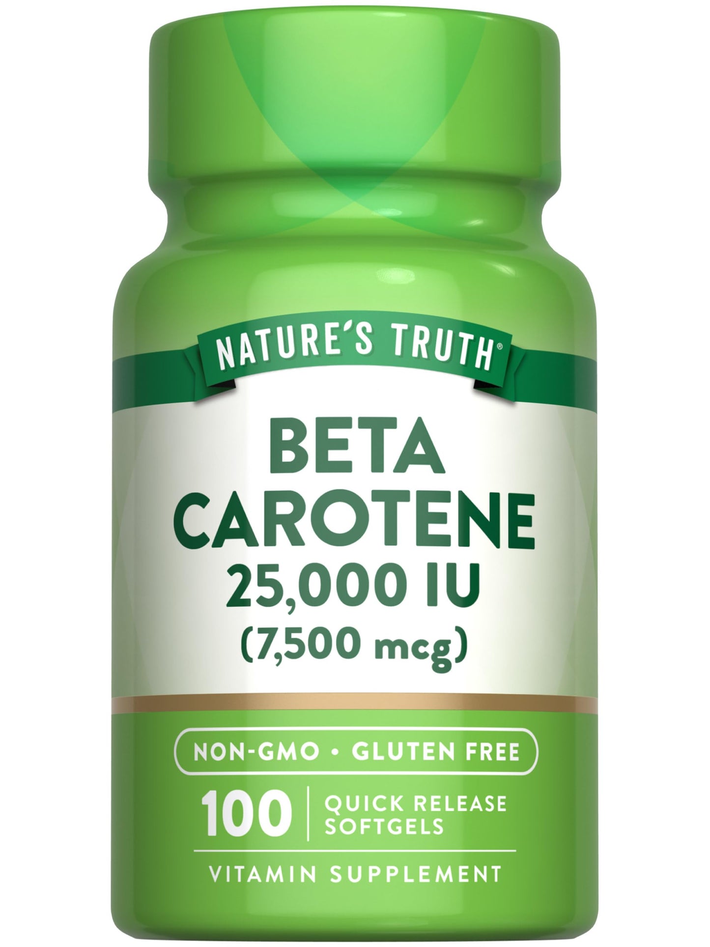 Natures Truth Beta Carotene 25000 IU Softgels | 100 Count | Vitamin A Supplement | Non-GMO and Gluten Free Supplement